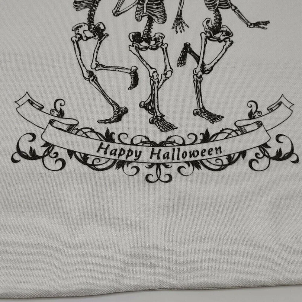 Dancing Skeletons Happy Halloween Square Pillow Cover With Zipper Closure White